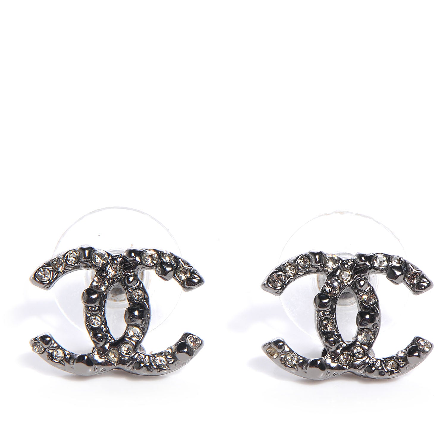 Chanel Beaded Crystal CC Earrings Ruthenium 1 of 6