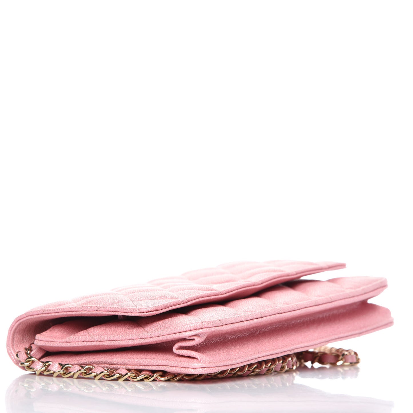 Iridescent Caviar Quilted Wallet on Chain WOC Rose Pink
