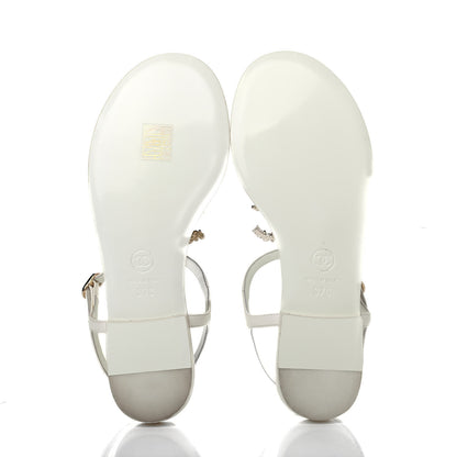 Chanel Lambskin Pearl CC Thong Sandals 37 White 4 of 4
