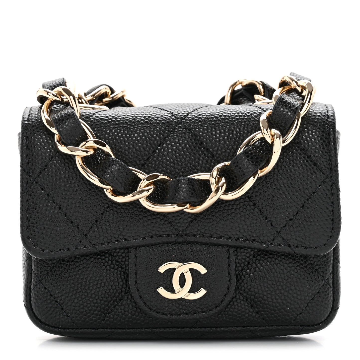 Caviar Quilted Mini Chain Belt Bag Black