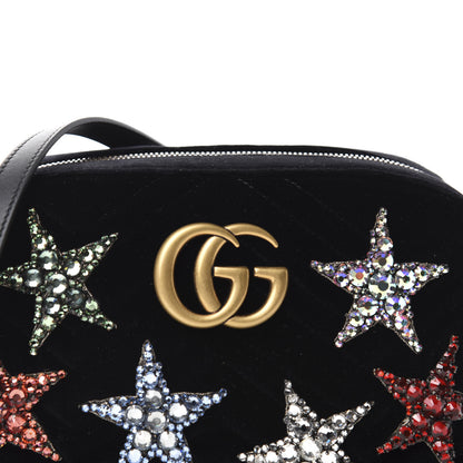 Gucci Velvet Matelasse Crystal Star Embroidered Small GG Marmont Chain Shoulder Bag Black 10 of 10