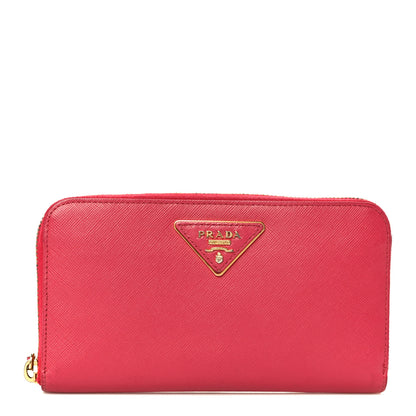 Prada Saffiano Triangle Zip Around Wallet Peonia 1 of 9
