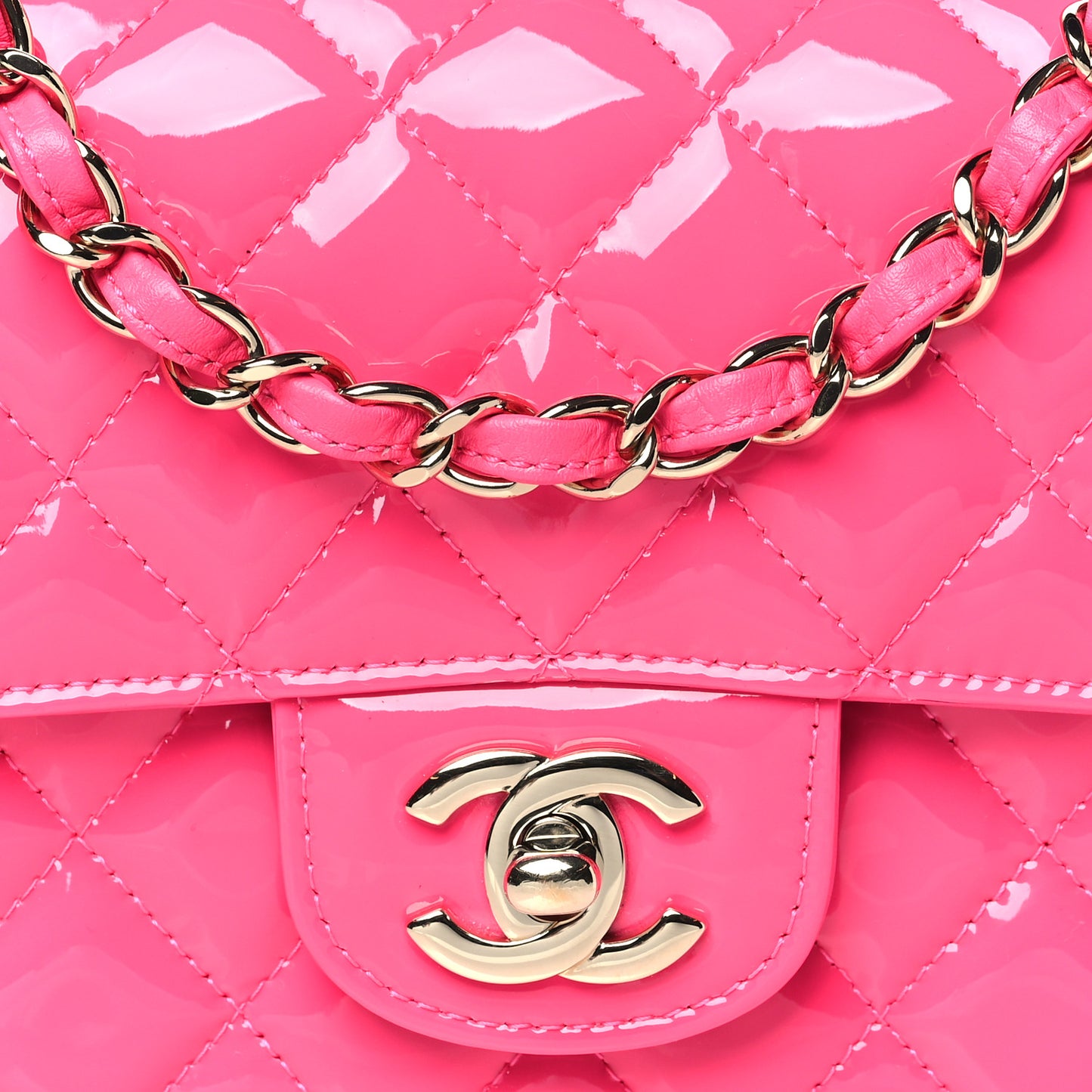Patent Calfskin Quilted Mini Rectangular Flap Pink