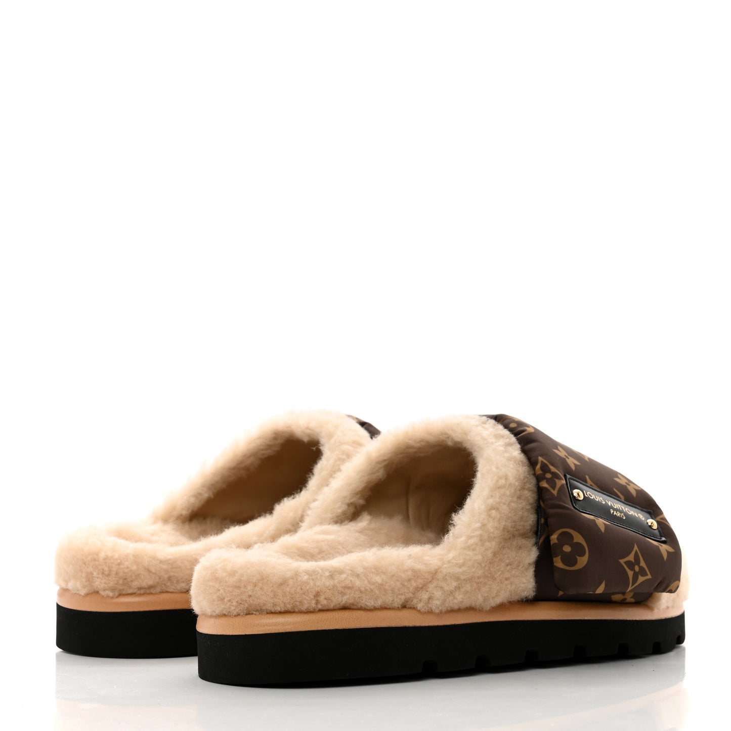 Nylon Monogram Shearling Pillow Comfort Mule 39 Cacao Brown