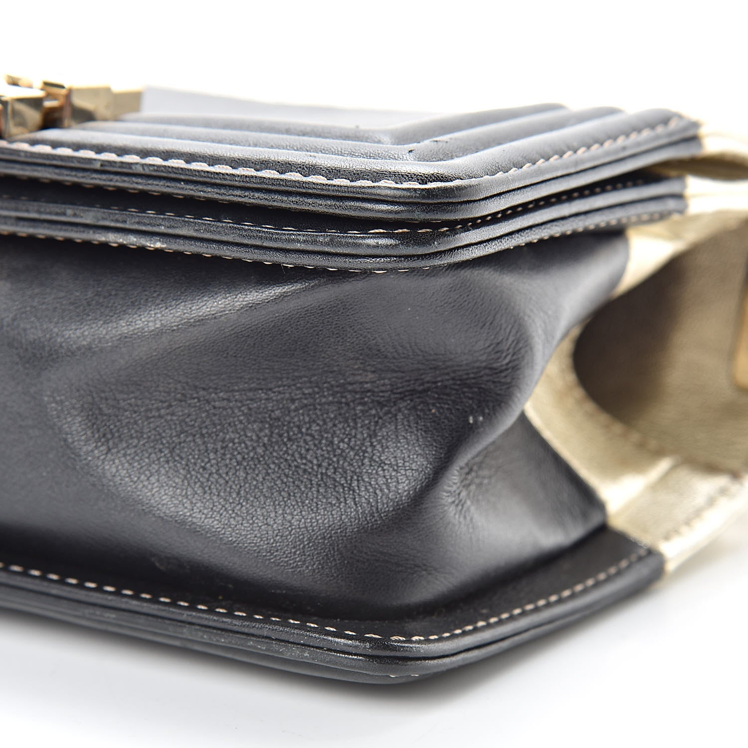 Chanel Metallic Goatskin Calfskin Small Boy Flap Gold Black 10 of 12