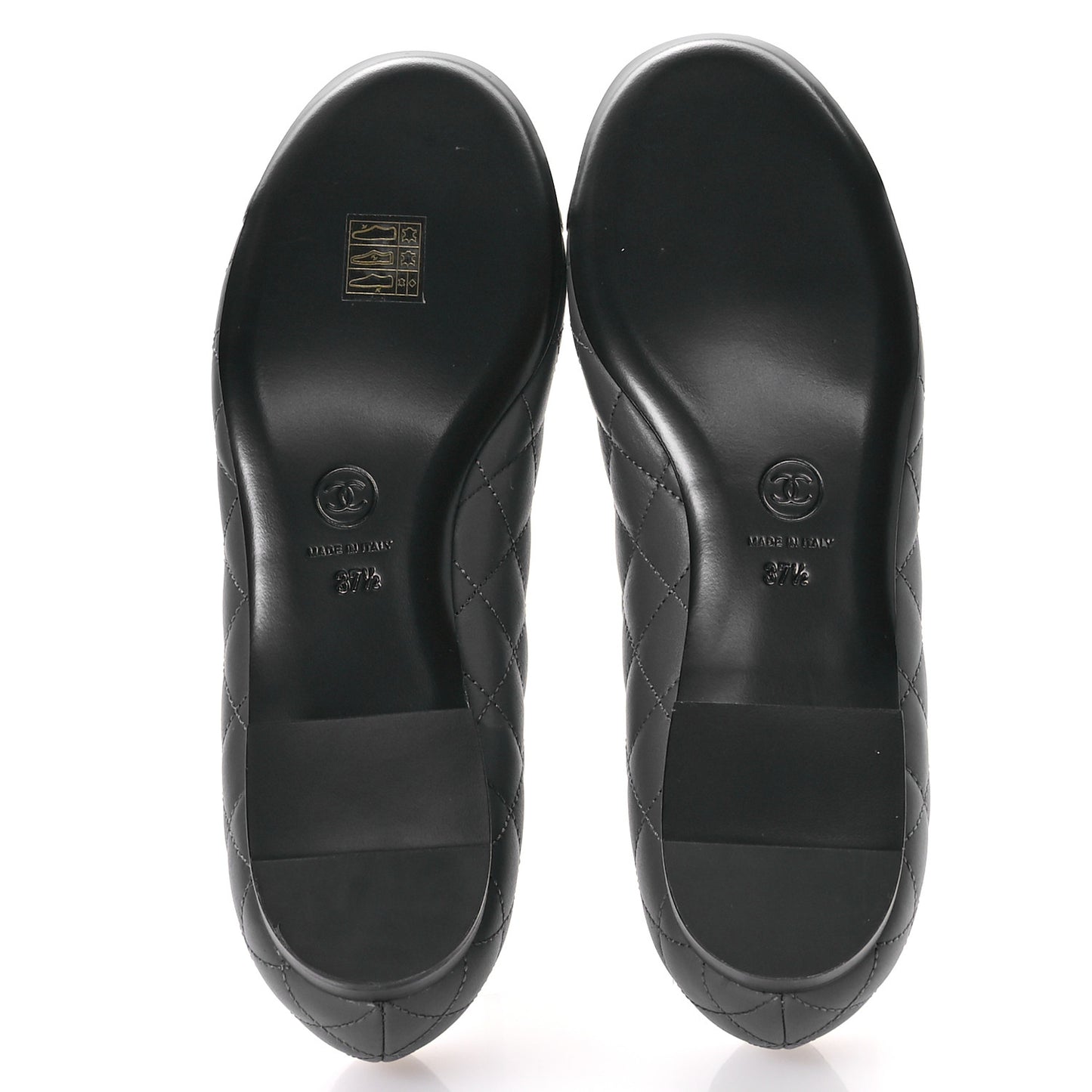 Calfskin Lambskin Quilted CC Ballerina Flats 37.5 Grey Black