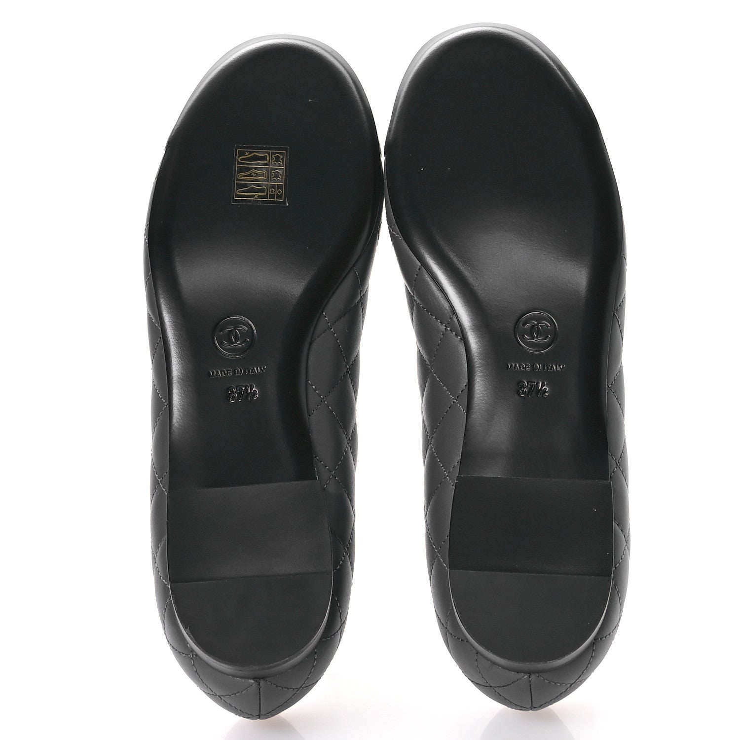 Chanel Calfskin Lambskin Quilted CC Ballerina Flats 37.5 Grey Black 6 of 10
