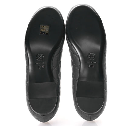 Chanel Calfskin Lambskin Quilted CC Ballerina Flats 37.5 Grey Black 6 of 10