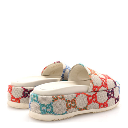 Gucci Linen Psychedelic Mini GG Monogram Angelina Platform 55mm Slide Sandals 35.5 Multicolor 5 of 10