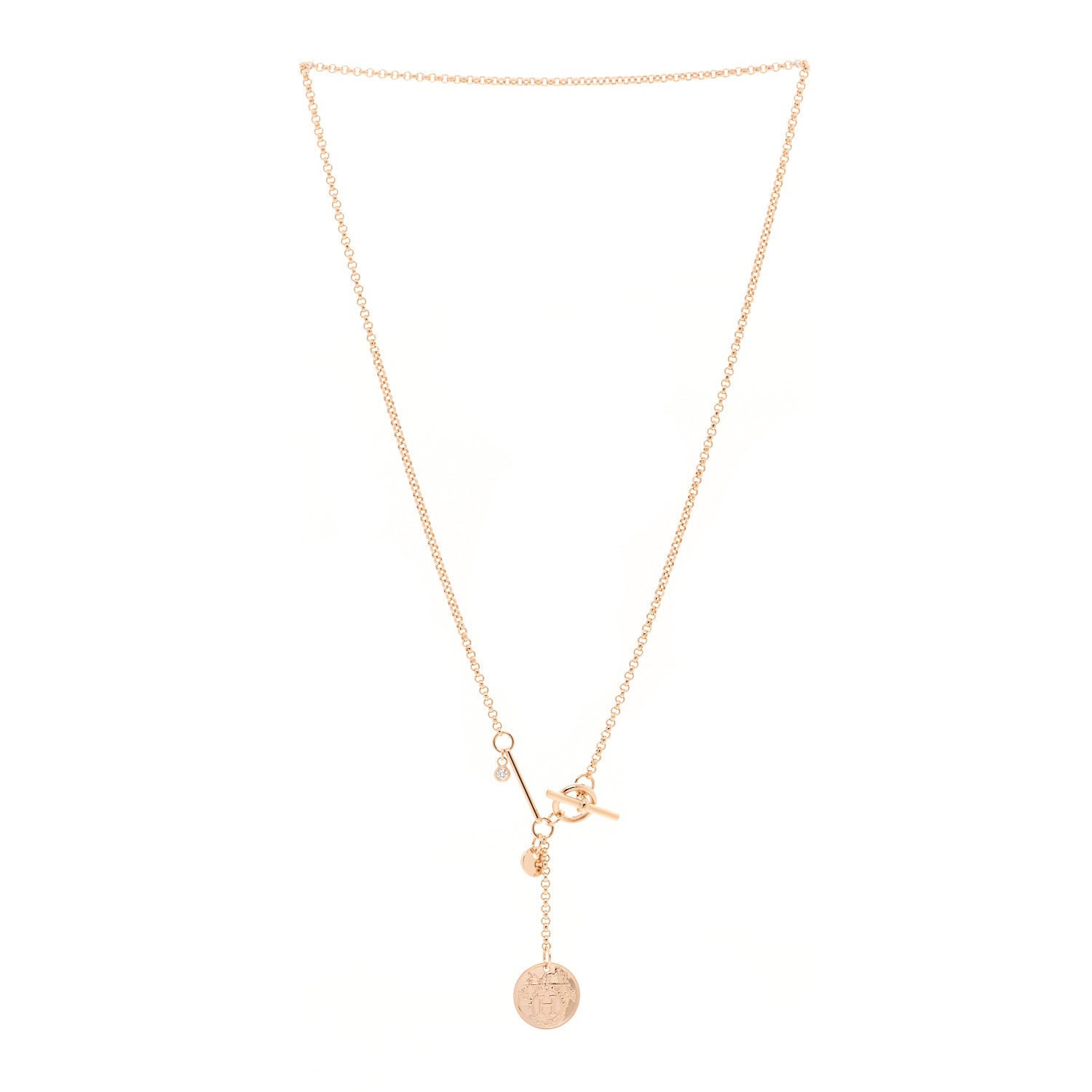 Hermes 18K Rose Gold Diamond PM Ex-Libris Pendant Necklace 3 of 6