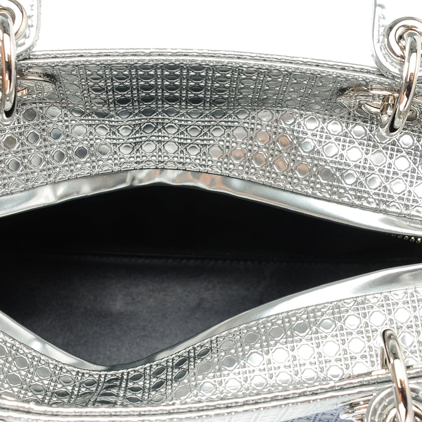 Metallic Patent Micro-Cannage Gradient Medium Lady Dior Silver Blue