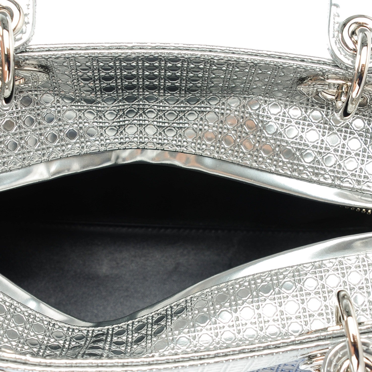 Christian Dior Metallic Patent Micro-Cannage Gradient Medium Lady Dior Silver Blue 5 of 7