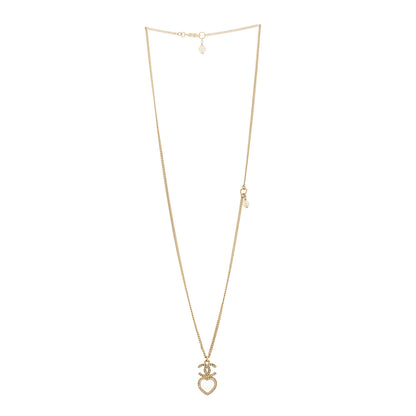 Chanel Crystal Pearl CC Heart Drop Chain Necklace Gold 3 of 5