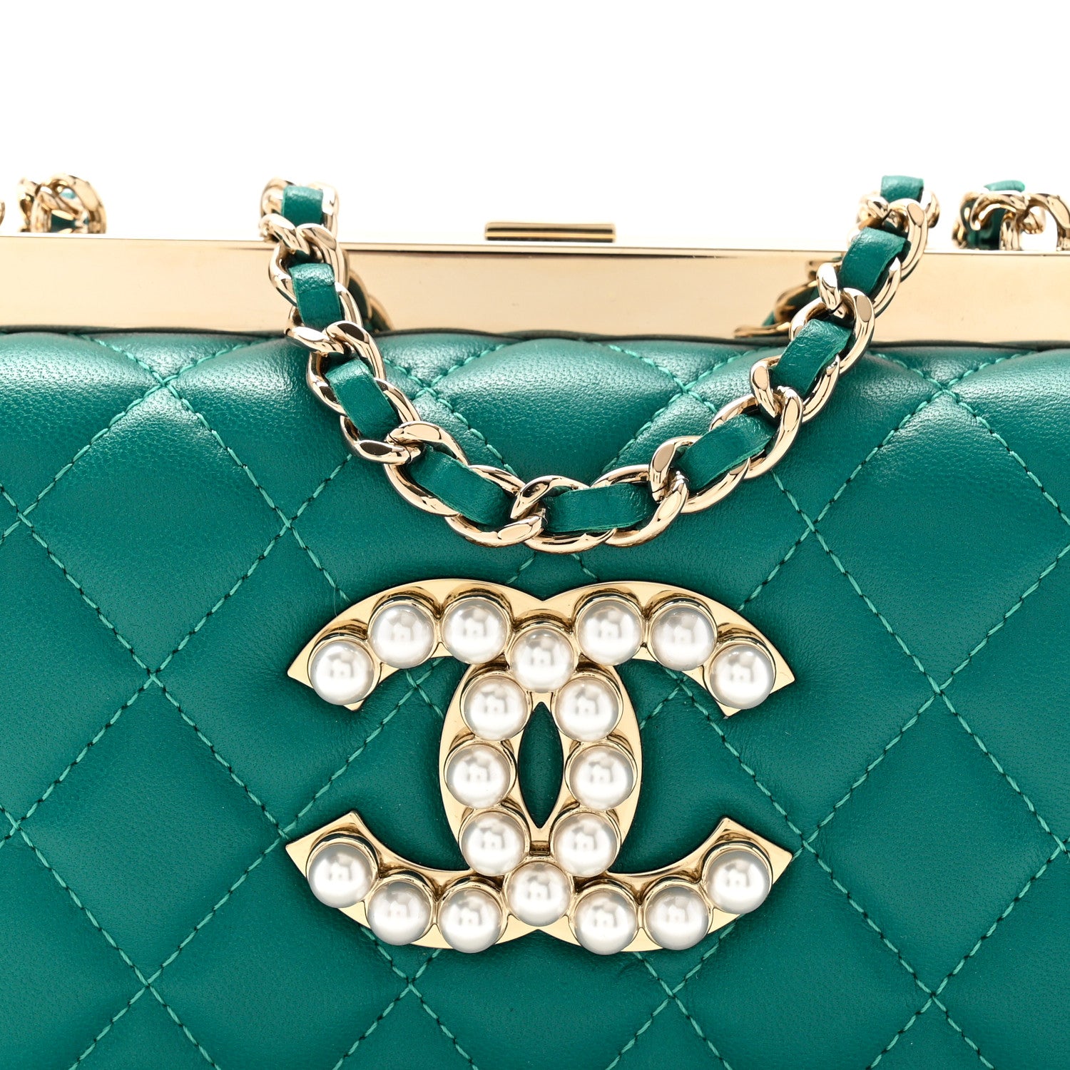 Chanel Lambskin Quilted Pearl CC Vanity Case Turquoise 9 of 11