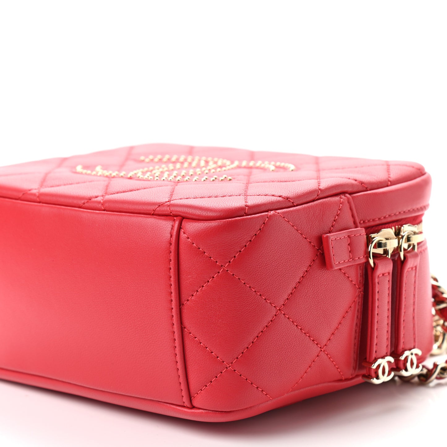 Lambskin Quilted Studded Beauty Begins Bag Fuchsia