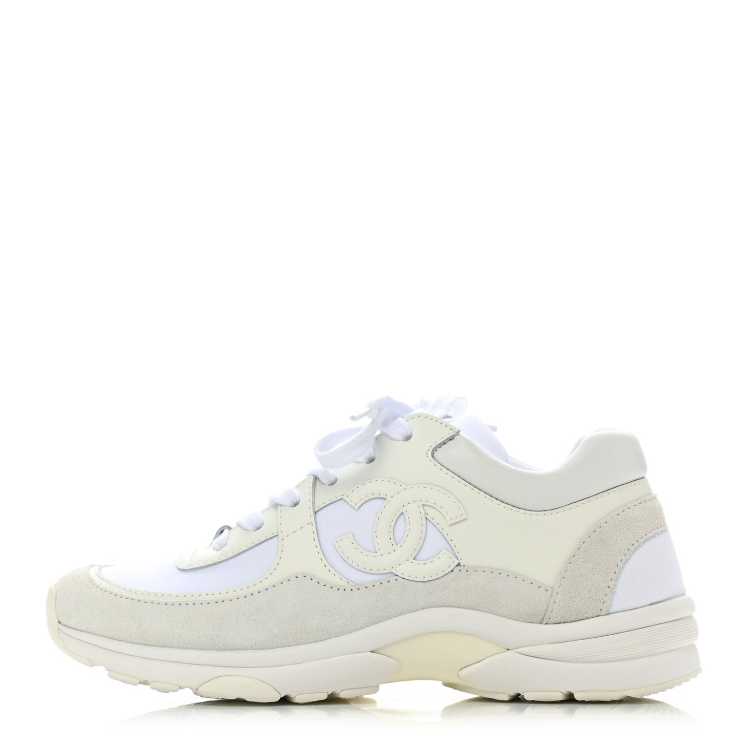 Mesh Suede Calfskin Grained Calfskin Womens CC Sneakers 37 White