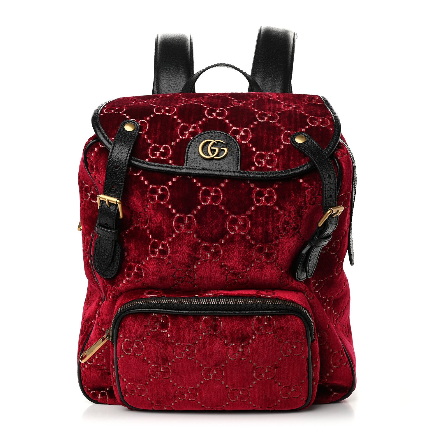 Gucci Velvet GG Monogram Textured Calfskin Web Small Double Buckle Backpack Red Cipria Black 1 of 10