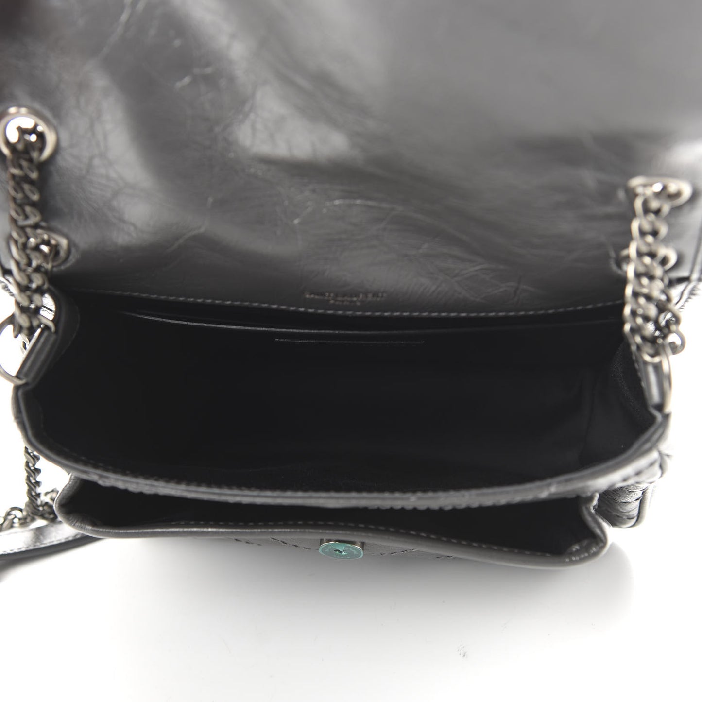 Crinkled Calfskin Matelasse Monogram Baby Niki Chain Satchel Storm