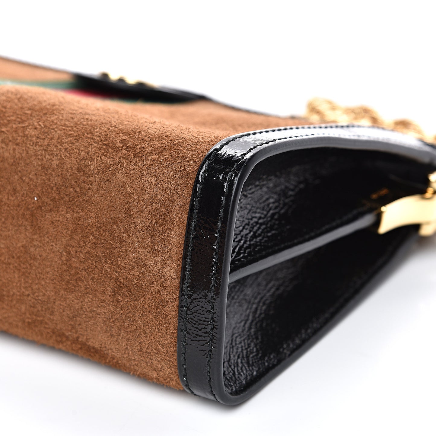 Suede Patent Web Small Ophidia Chain Shoulder Bag Nocciola Black