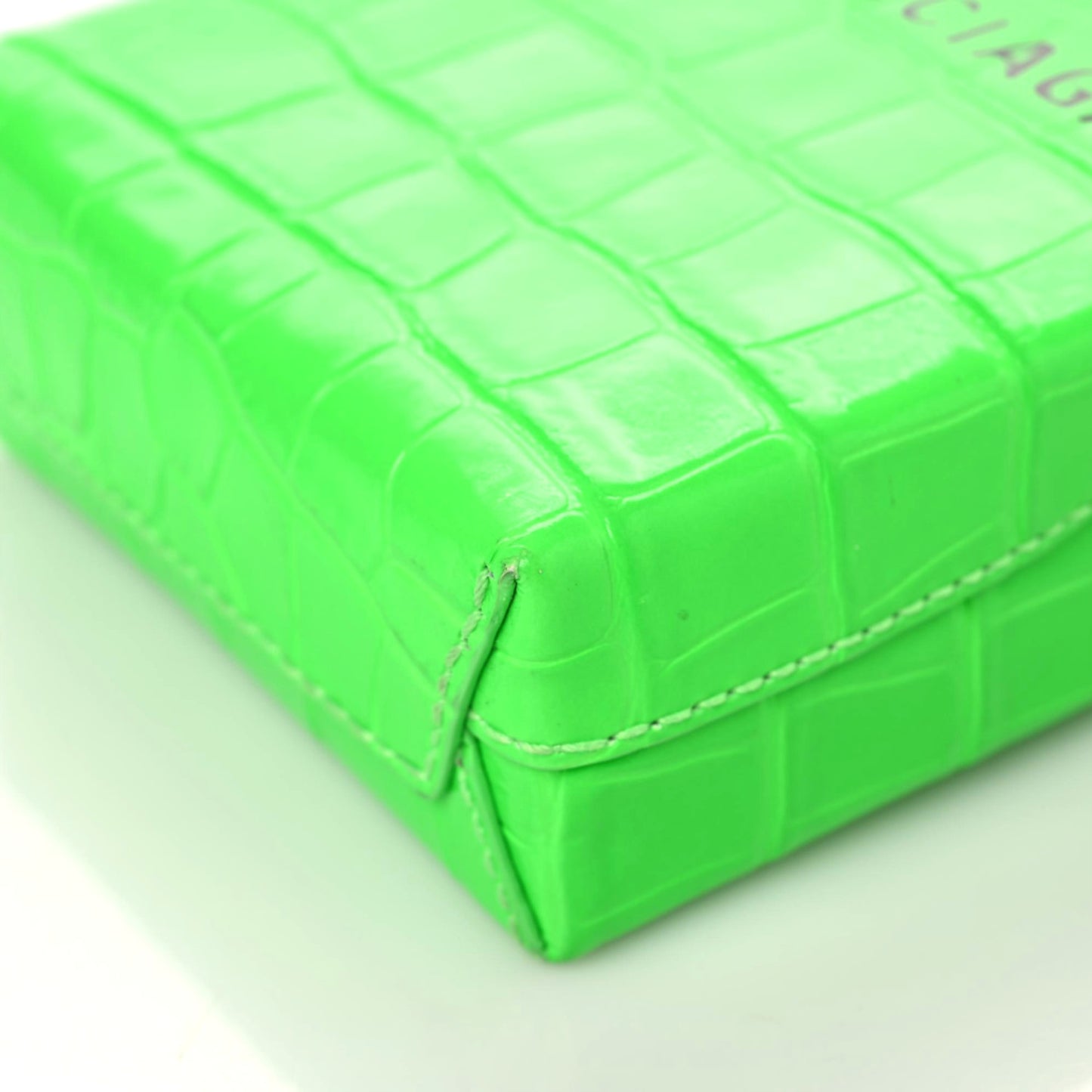 Shiny Calfskin Crocodile Embossed Logo Shopping Phone Holder Bag Fluo Green Black