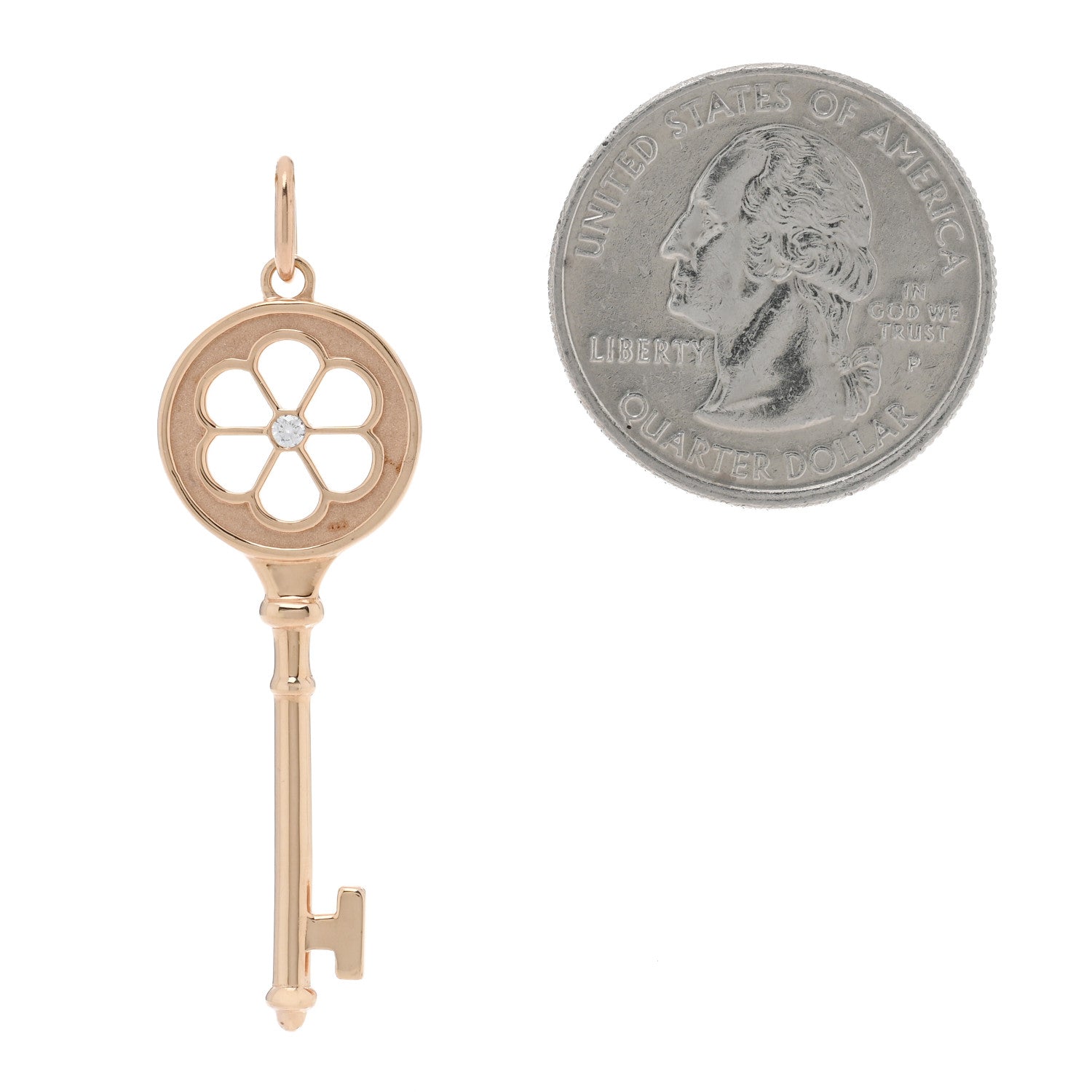 Tiffany 18K Rose Gold Diamond Blossom Key Pendant 2 of 3
