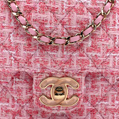 Chanel Tweed Resin Quilted Mini Heart Square Flap Pink White 8 of 10