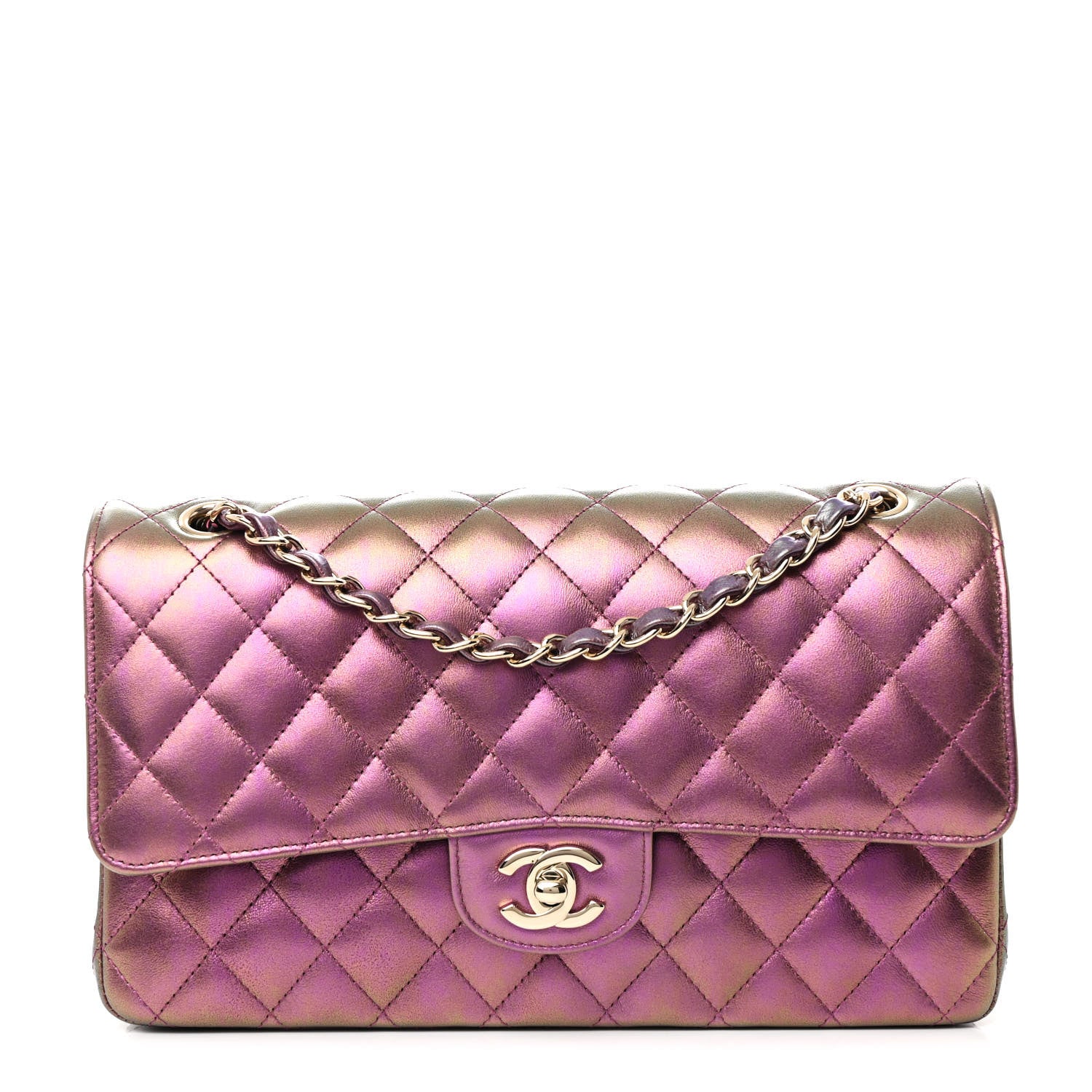 Chanel Iridescent Lambskin Quilted Medium Double Flap Purple 1 of 11