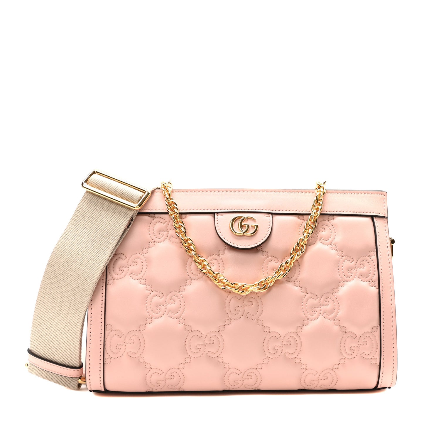 Calfskin GG Matelasse Small Slim Chain Shoulder Bag Perfect Pink Natural