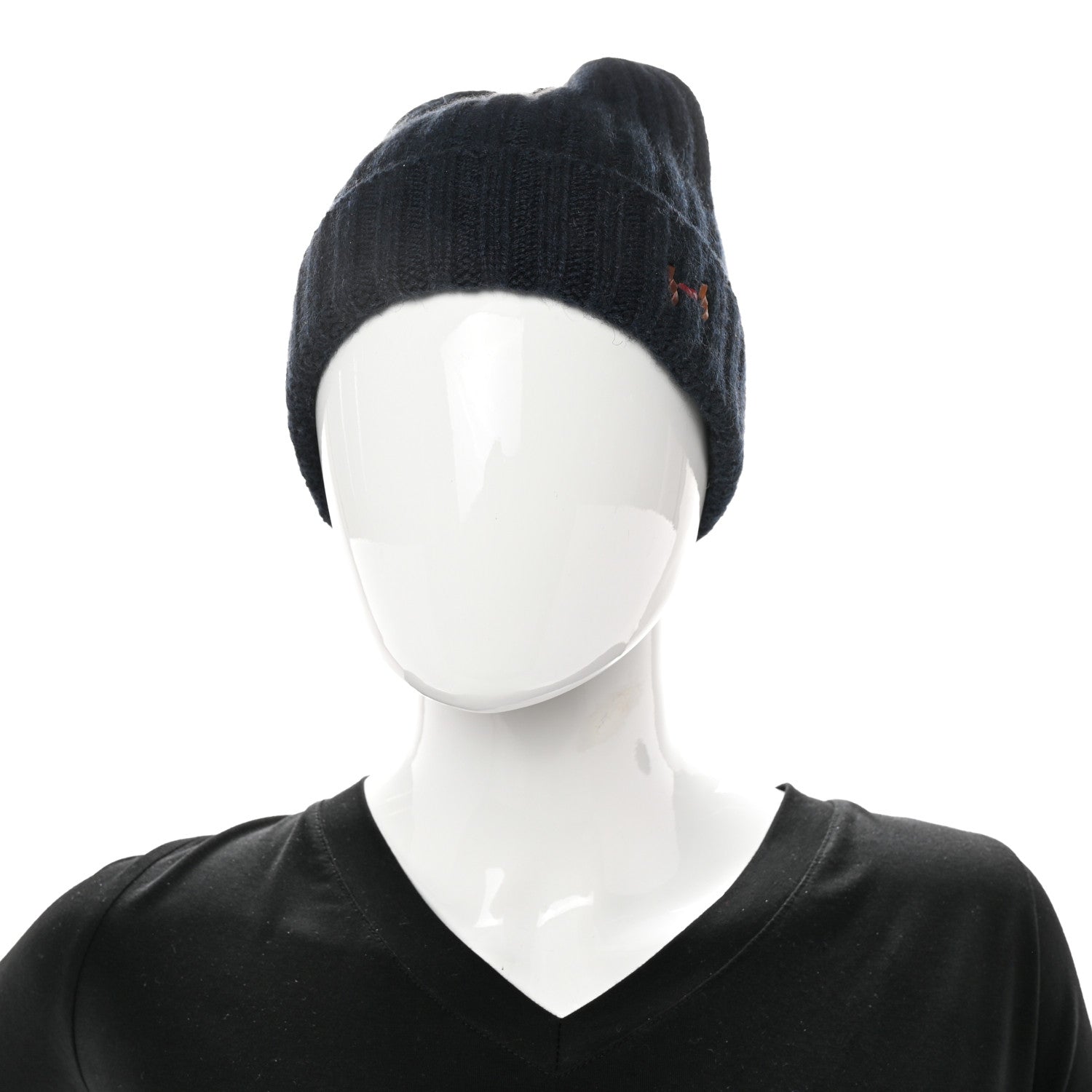 Hermes Cashmere Silk H Torsade Beanie Hat L Navy 2 of 5