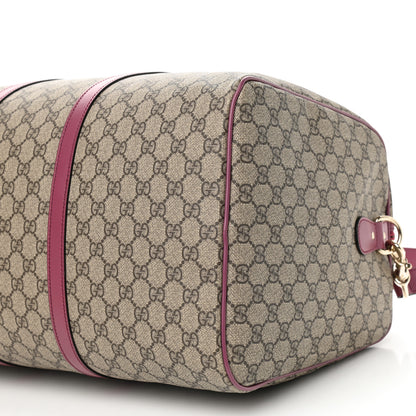 Gucci GG Supreme Monogram Selleria Calfskin Medium Carry On Duffle Bag Beige Ebony Peonia Flower 9 of 9
