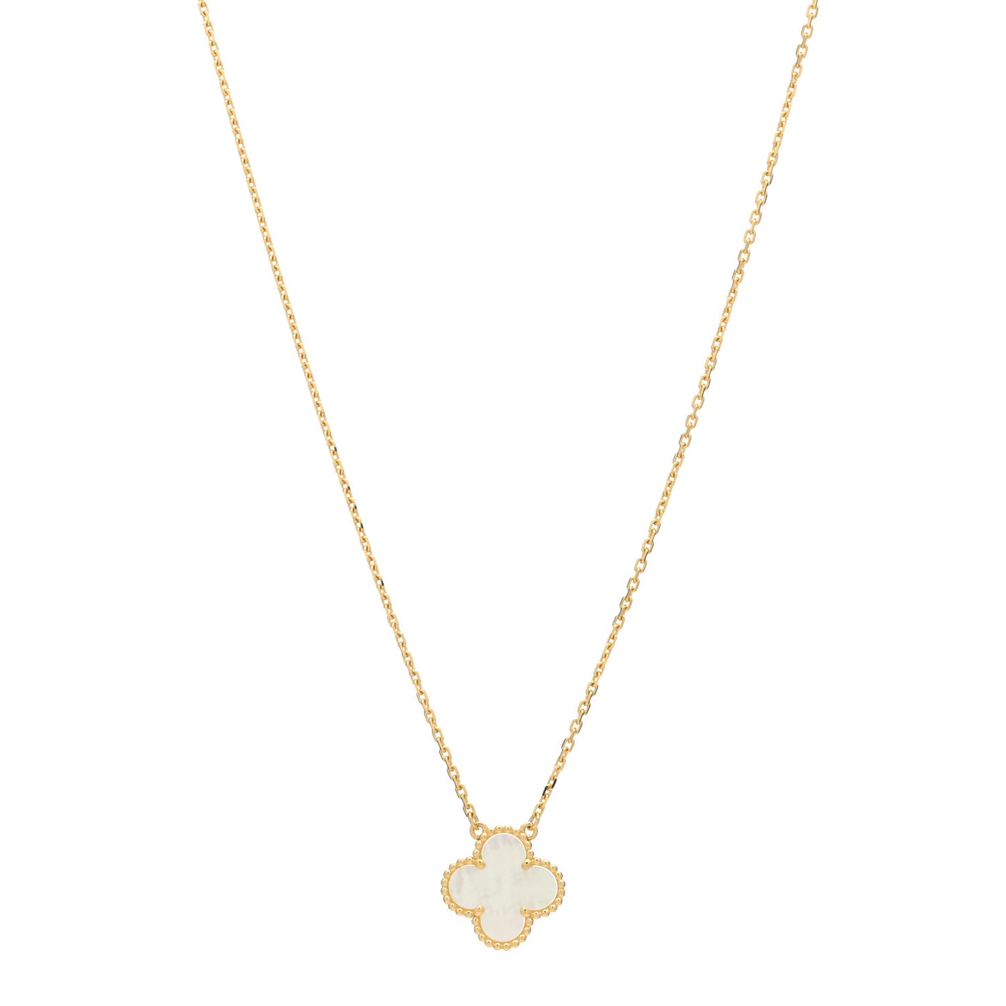 18K Yellow Gold Mother of Pearl Vintage Alhambra Pendant Necklace