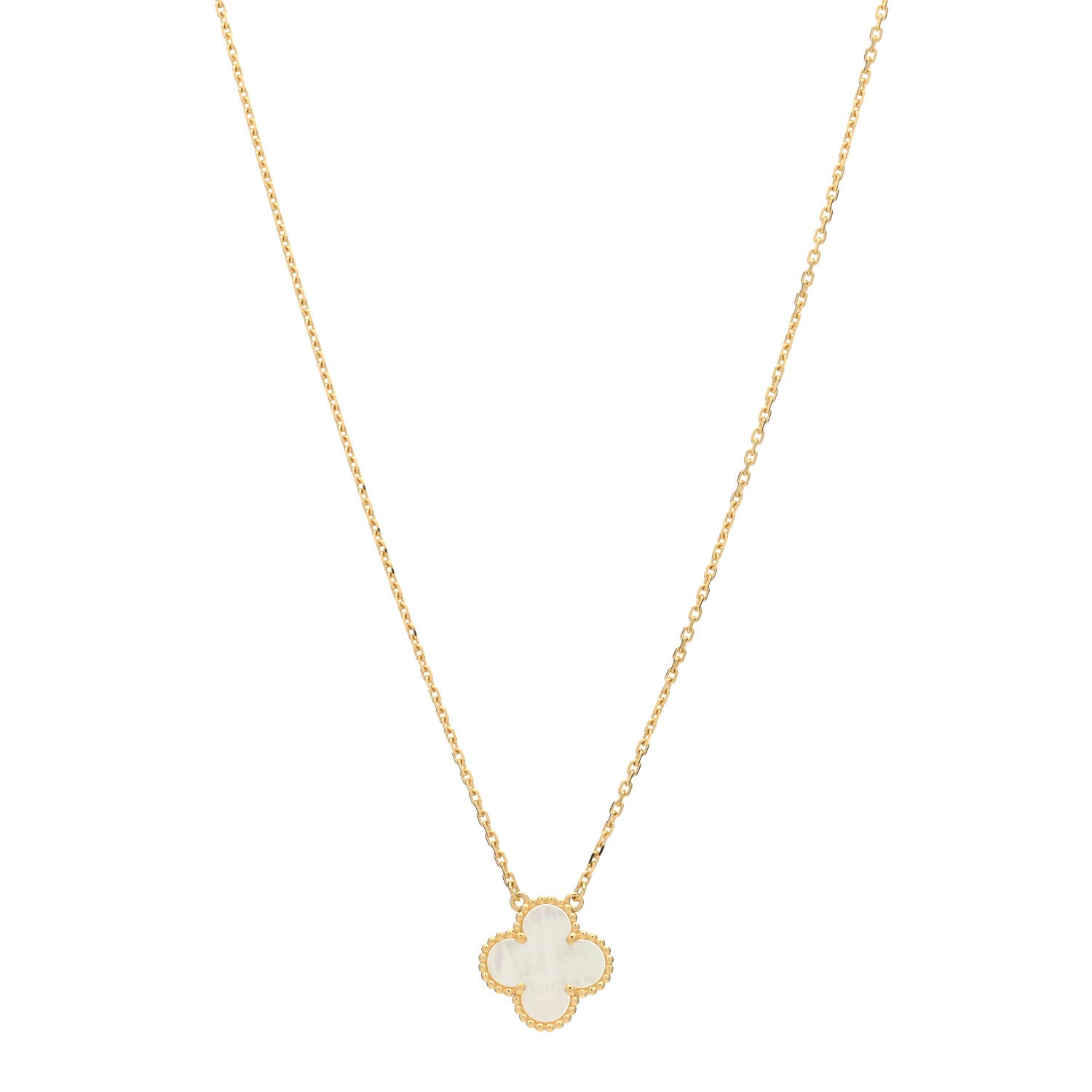 Van Cleef & Arpels 18K Yellow Gold Mother of Pearl Vintage Alhambra Pendant Necklace 1 of 6