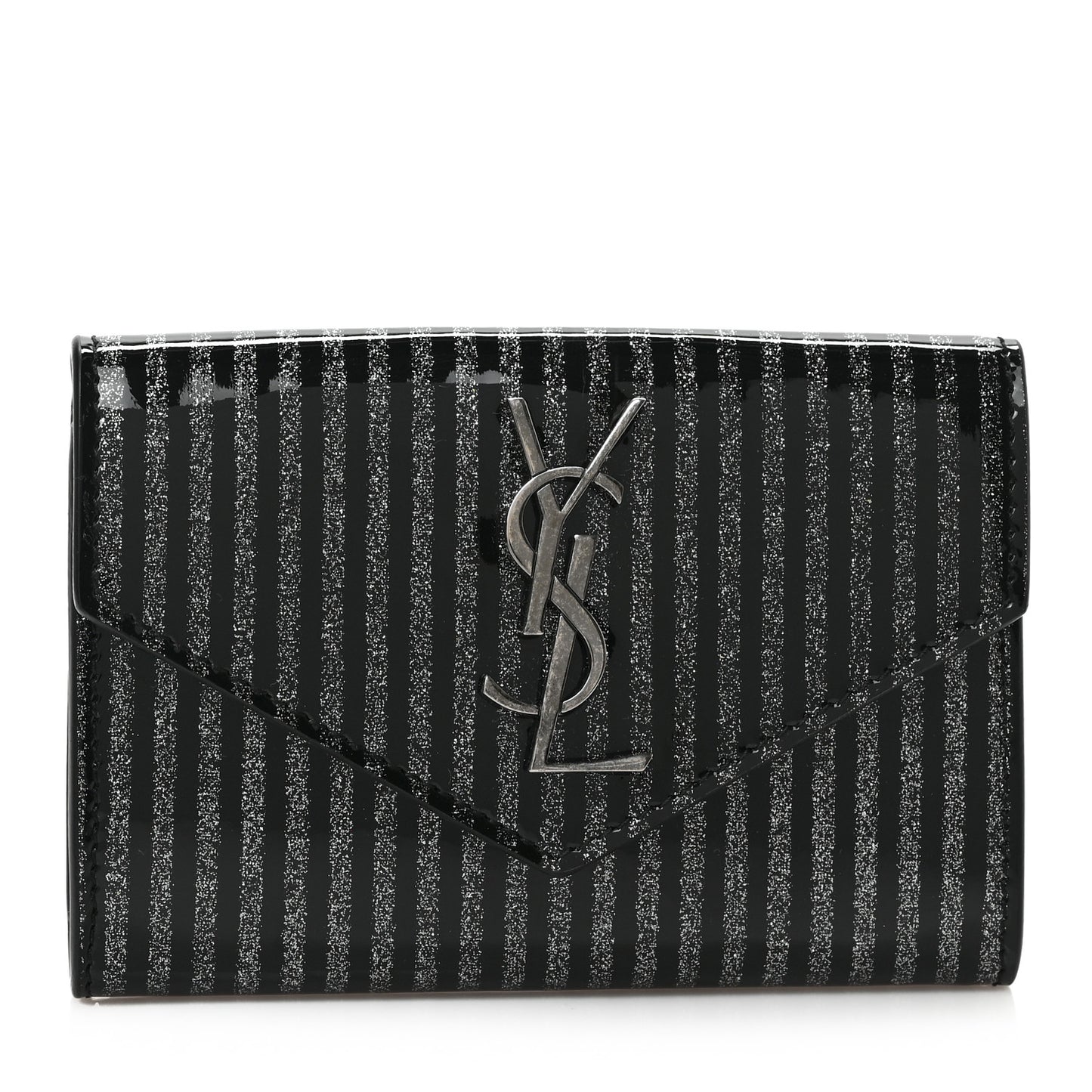 Patent Glitter Striped Wallet Black Silver