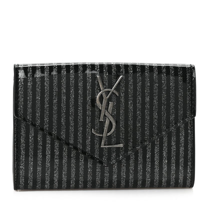 Saint Laurent Patent Glitter Striped Wallet Black Silver 1 of 6