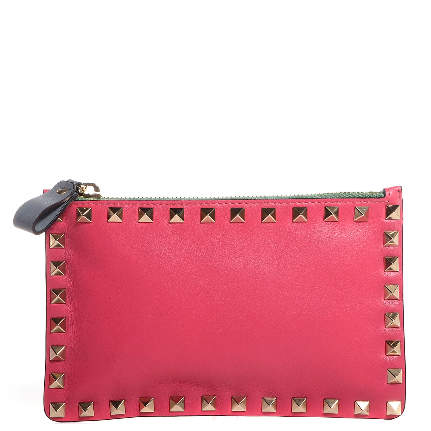 Vitello Italian Pop Small Rockstud Zip Pouch Deep Rose Scarlet