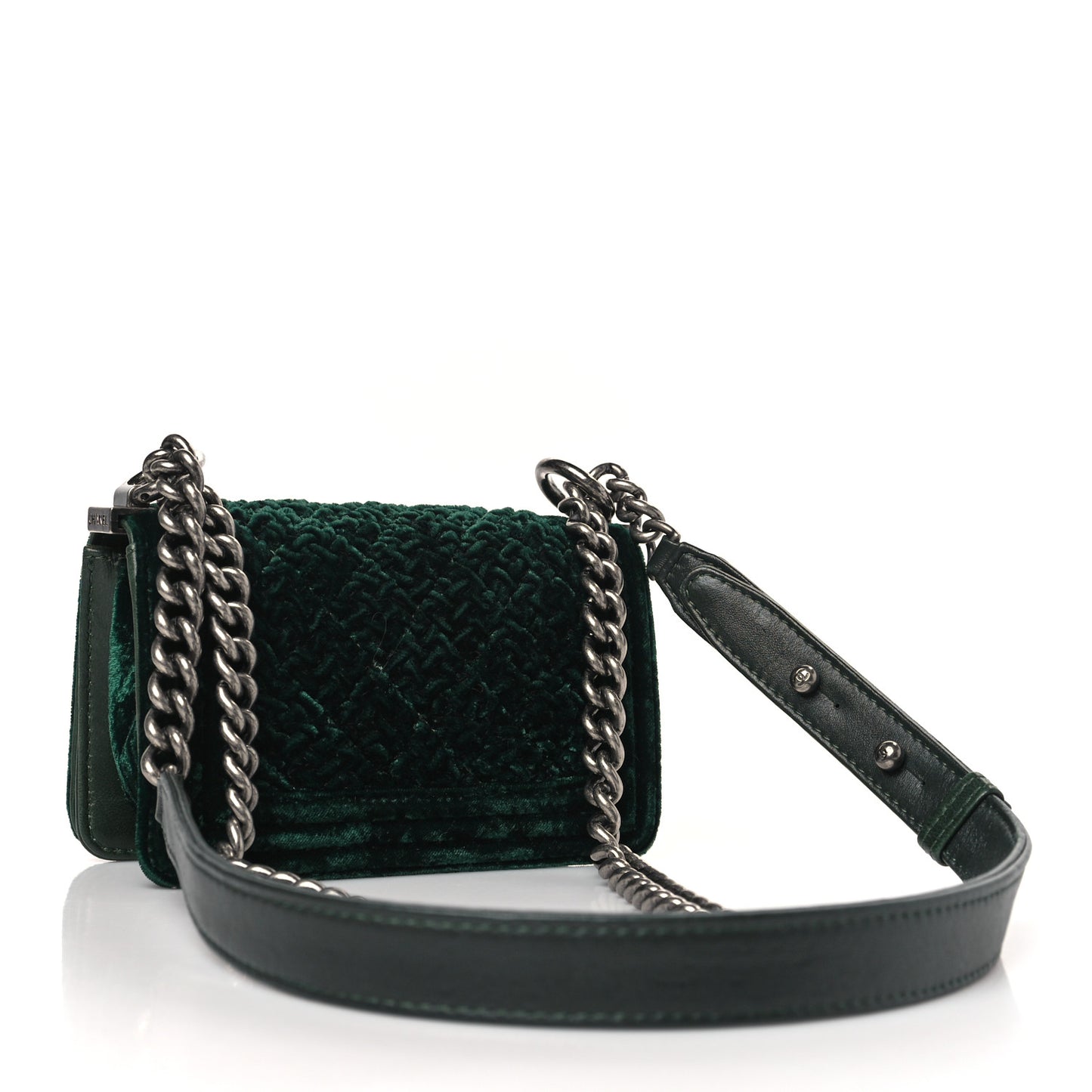 Velvet Quilted Mini Boy Flap Dark Green