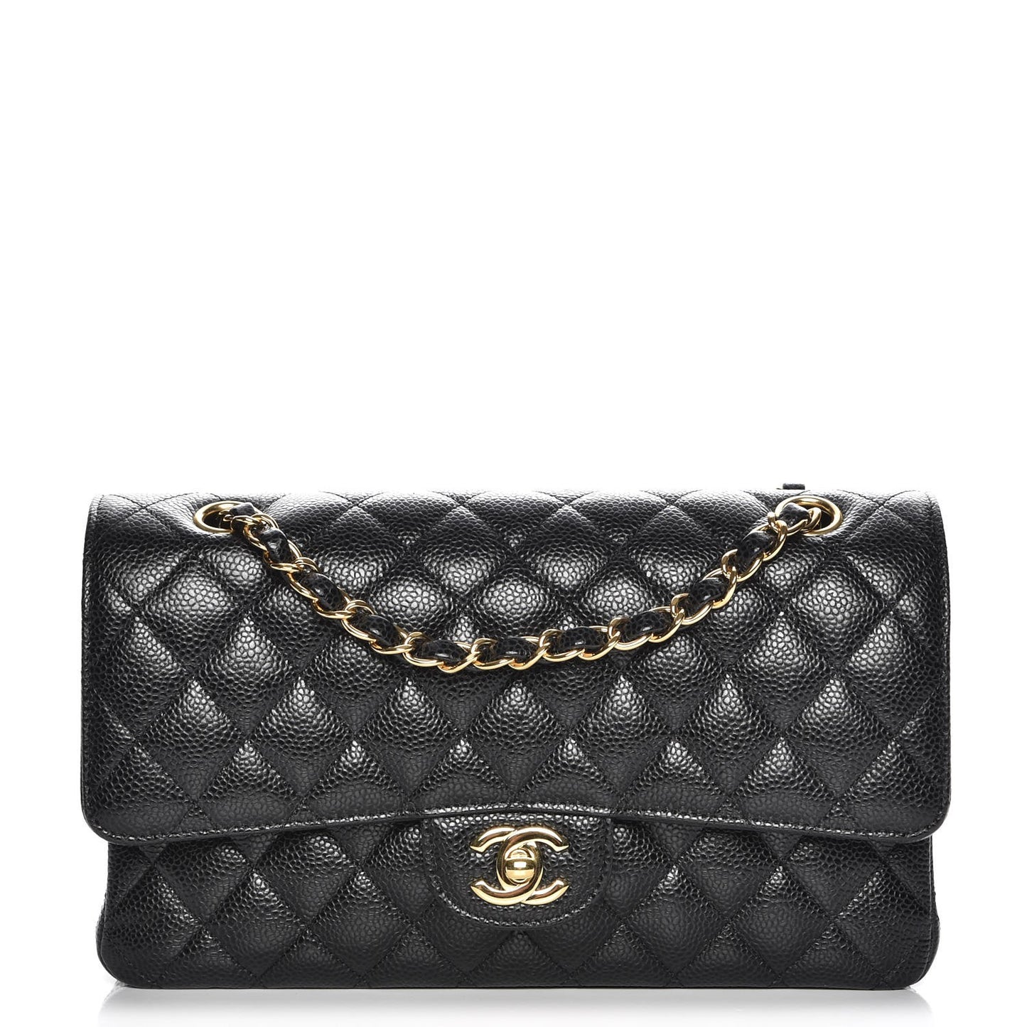 Caviar Quilted Medium Double Flap Black