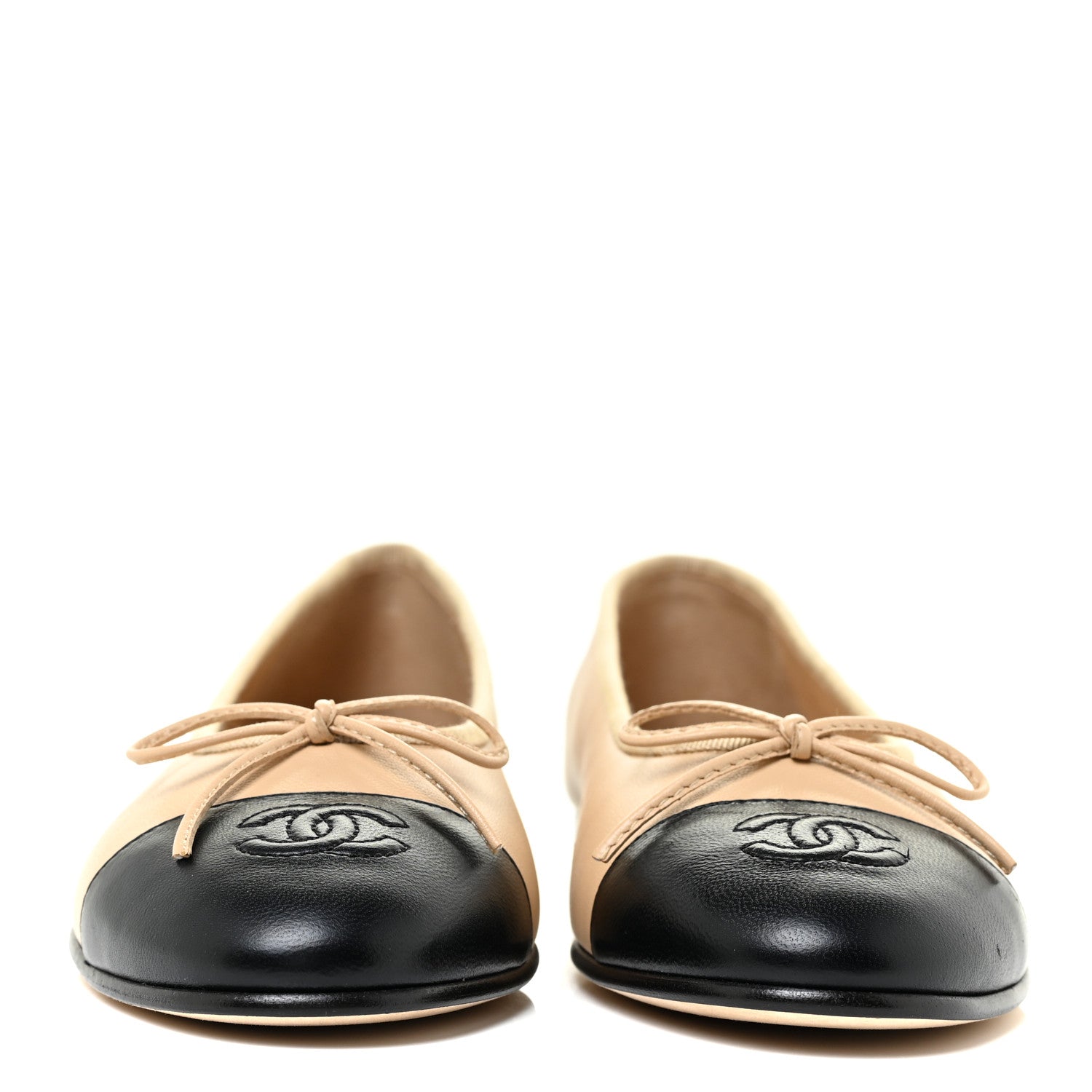 Chanel Lambskin Cap Toe CC Ballerina Flats 38 Beige Black 2 of 8