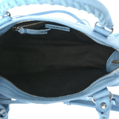 Balenciaga Agneau Classic Silver Hardware Mini City Logo Strap Baby Blue Black 5 of 13