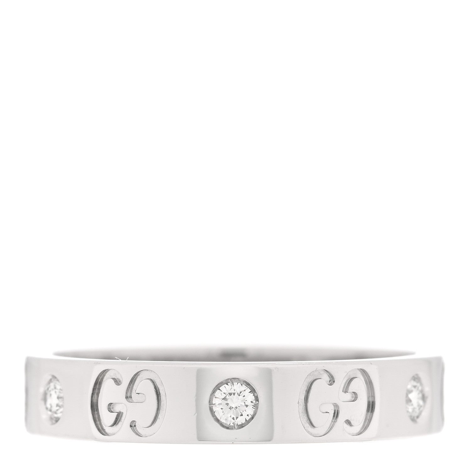 Gucci 18K White Gold Diamond Icon Band Ring 56 7.5 1 of 5
