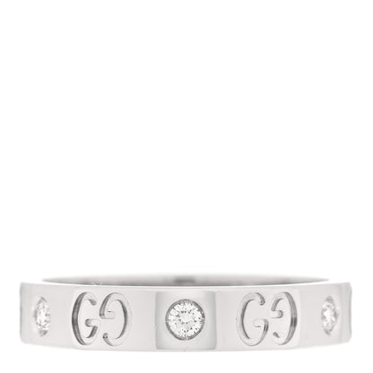 Gucci 18K White Gold Diamond Icon Band Ring 56 7.5 1 of 5