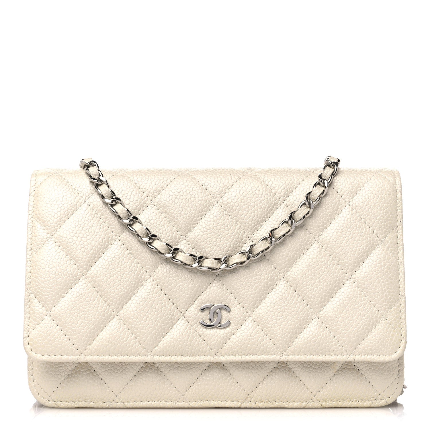 Chanel Iridescent Caviar Quilted Wallet on Chain WOC Ivory 1 of 14