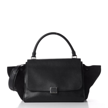 Celine Drummed Calfskin Suede Large Trapeze Black 1 of 17