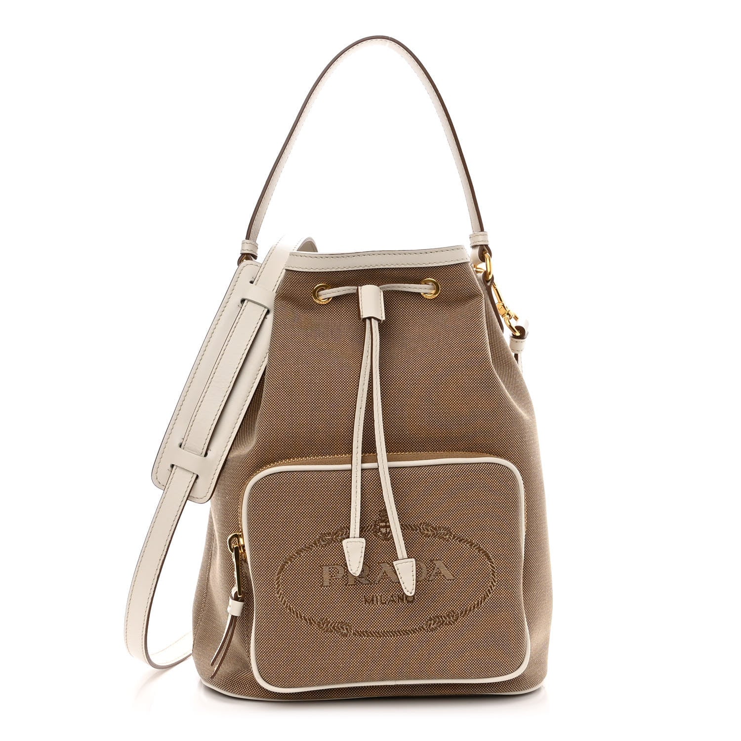 Prada Jacquard Logo Mini Bucket Crossbody Bag Corda Talco 1 of 9