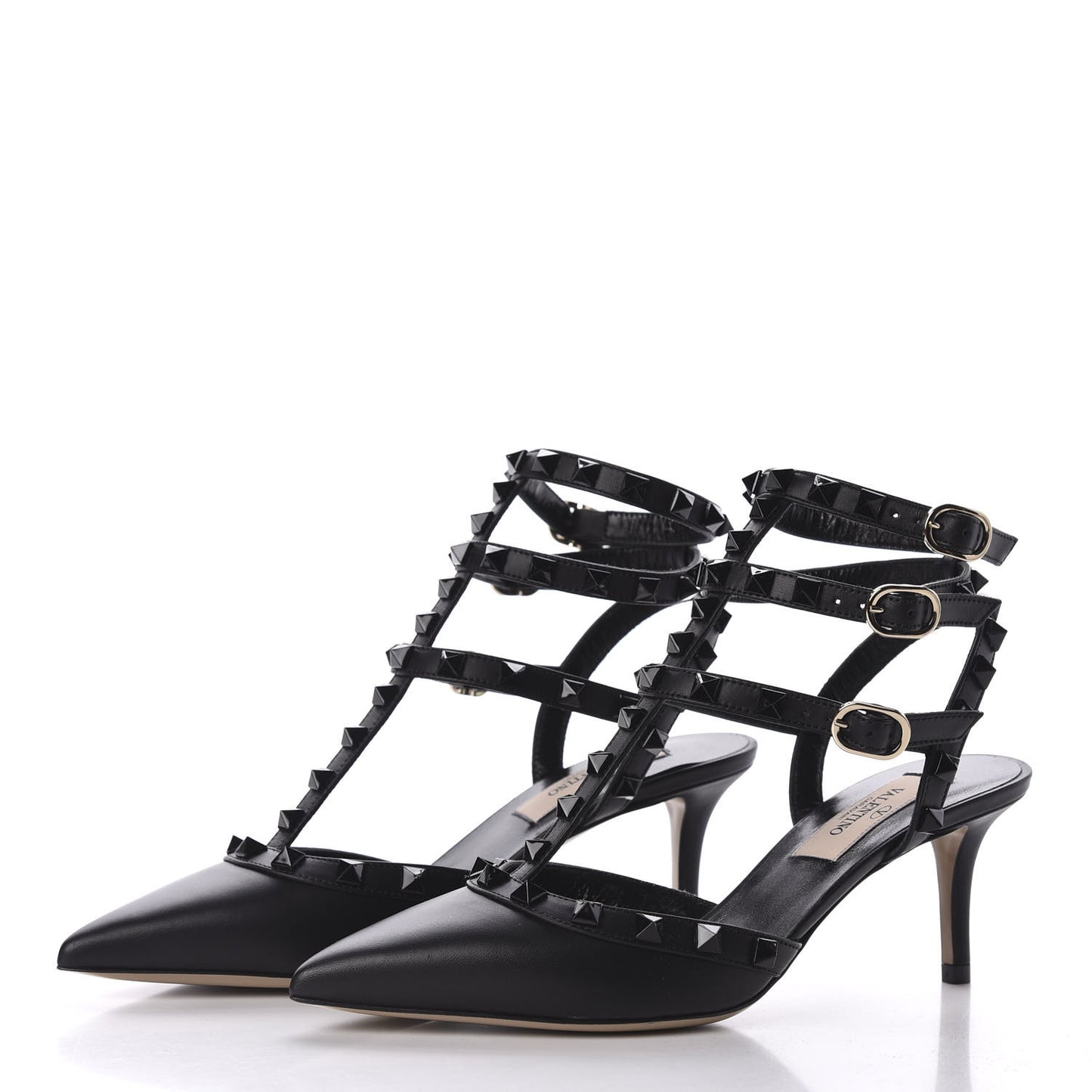 Nappa Monochrome Rockstud Ankle Strap 65mm Pumps 35 Black