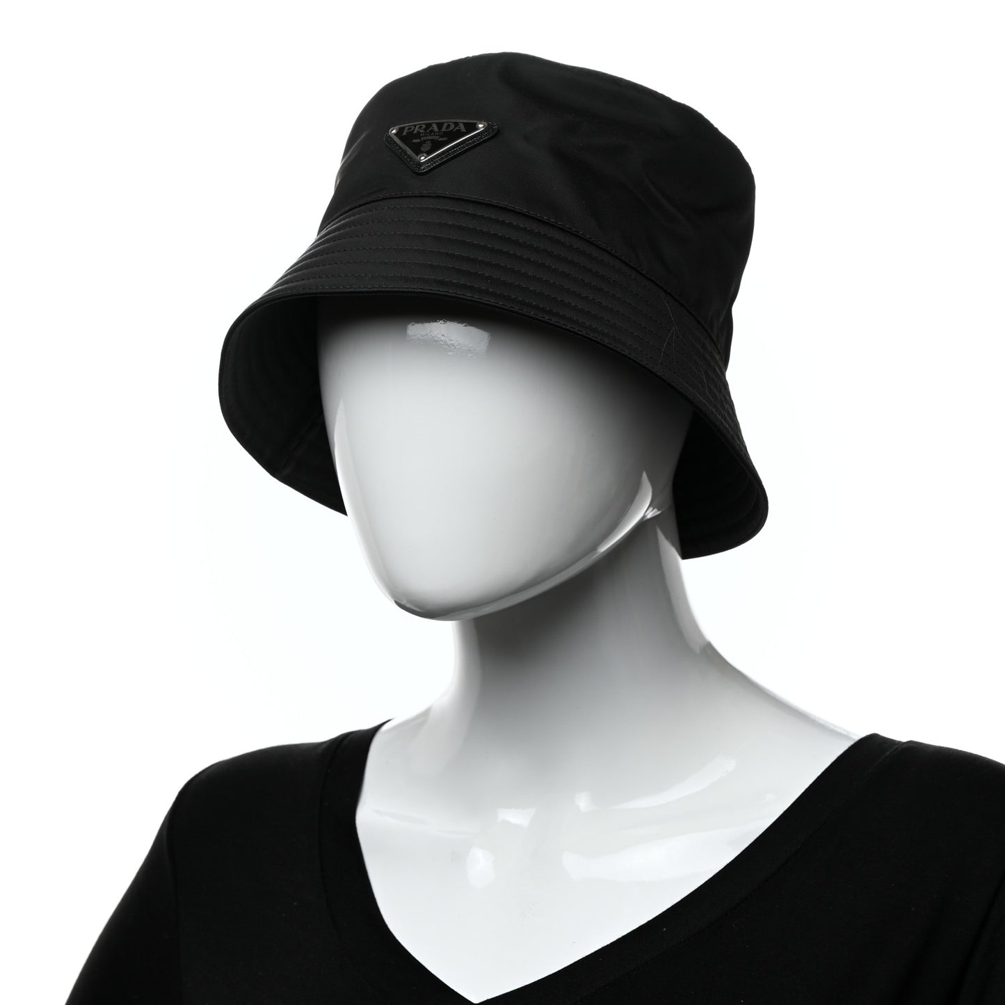 Re-Nylon Metal Triangle Logo Womens Bucket Hat M Black