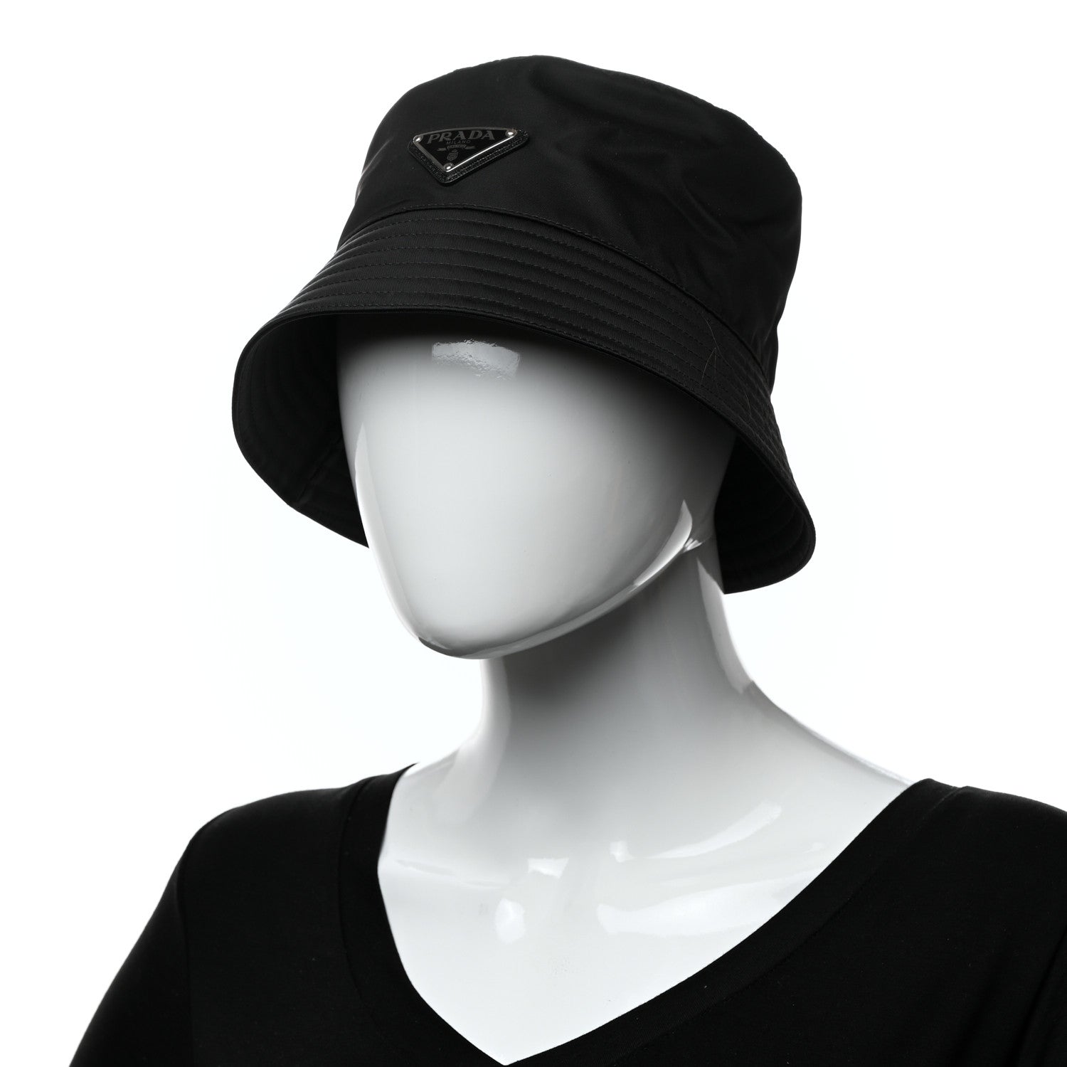 Prada Re-Nylon Metal Triangle Logo Womens Bucket Hat M Black 2 of 8