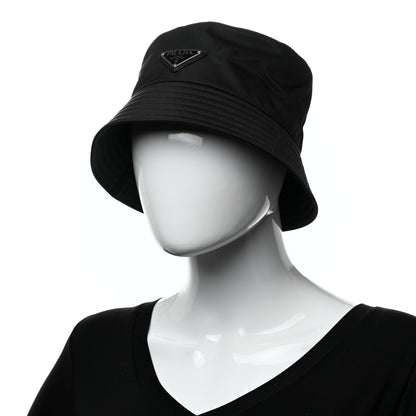 Prada Re-Nylon Metal Triangle Logo Womens Bucket Hat M Black 2 of 8