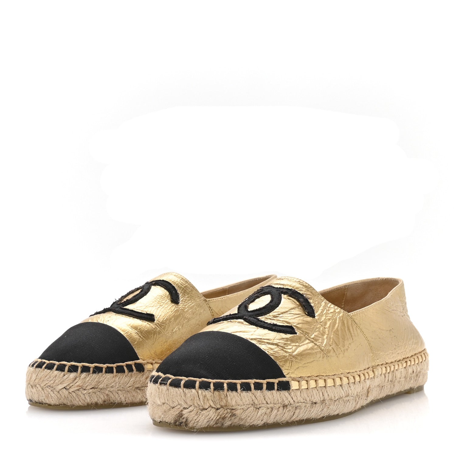 Chanel Laminated Lambskin Grosgrain CC Espadrilles 40 Gold Black 4 of 8