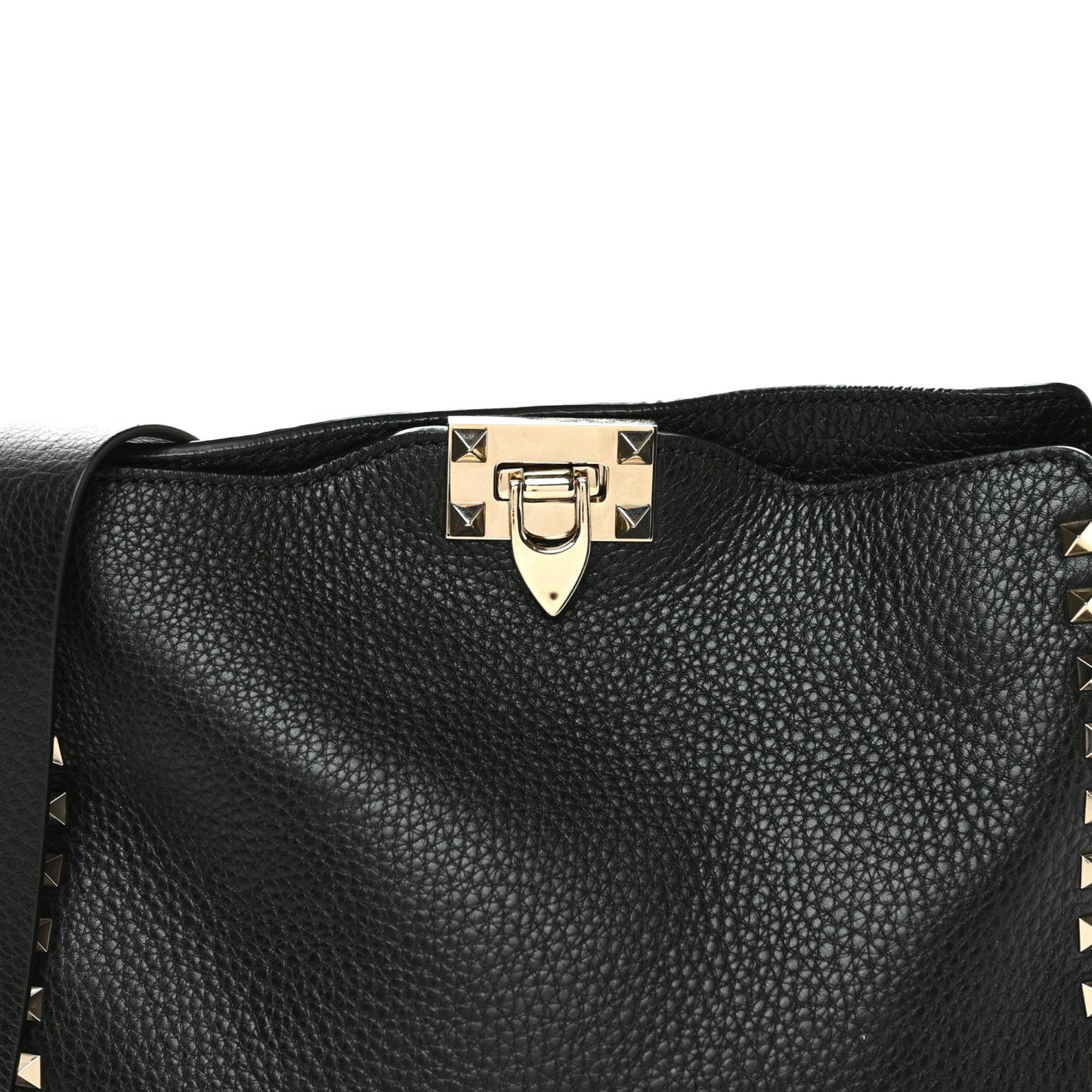 Pebbled Calfskin Large Rockstud Flip-Lock Messenger Bag Black
